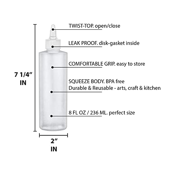 2-Pack 8oz Squeeze Bottles With Removable Caps - BPA Free Condiment & Craft Bottles
