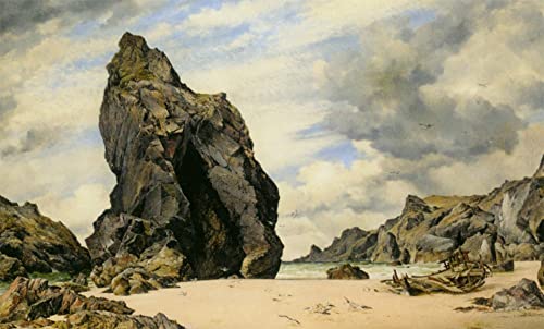 Pintura sobre lienzo de William Cooke, obra clásica Steeple Rock Kynance de 60x90cm