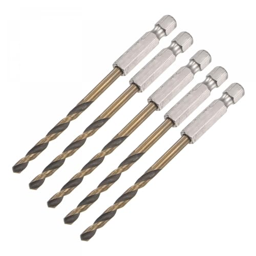 TA-VIGOR 5Pcs 4mm Hex Shank Twist Drill Bit Set, 1/4 Inch Shank HSS High Speed Steel Drill Bit Set Quick Change Twist Drill Bits for Woodworking, Plastic and Metal