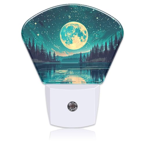 Image of Fantasy Lake Forest Plug in Night Lights, Full Moon in Starry Sky Nightlight Plug Into Wall Dusk to Dawn Sensor for Kid Girls Boys Women Men Room, Hallway, Kitchen, Bathroom, Stairs Decor