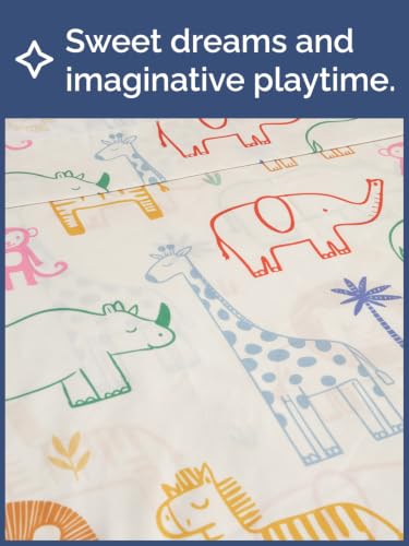 Image of Kids Full Size Animal Bed Sheets - 4 Piece Kids Animal Sheet Set - Doodle Safari Bedding - Ultra-Soft, Cute & Cozy - Breathable & Machine Washable - Jungle Bed Set for Boys, Girls, Teens & Toddlers