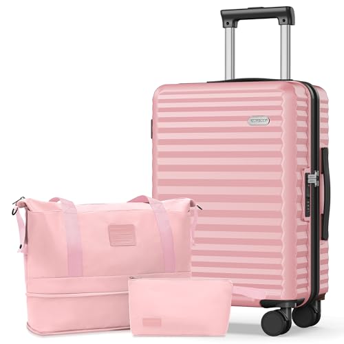 Image of SHOWKOO Suitcase Hardside Expandable Luggage Set, Suitcase with Double Spinner Wheels TSA Lock 3 Piece Set Pink (DB /TB /28in)