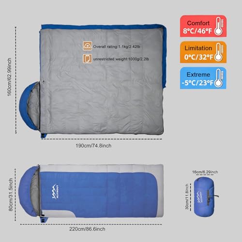 HLITMOUT 3-in-1 Down Sleeping Bag with Detachable Hood,20°F 45°F Rectangular Lightweight Down Blanket Sleeping Bag for Adults,Teens Camping Hiking and Backpacking Outdoor and Indoor