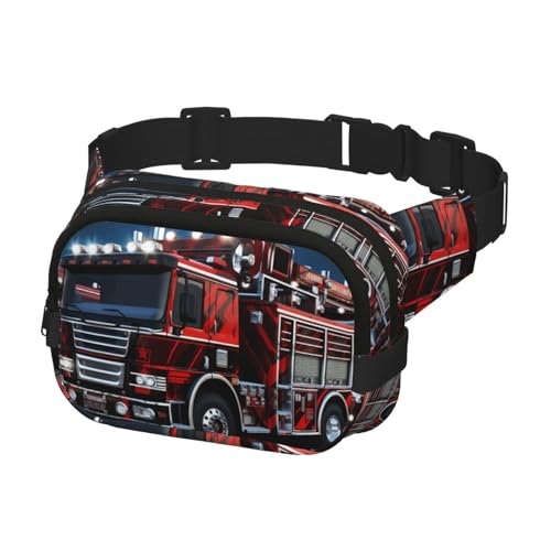 Sac banane rouge camion de pompier avec sangles réglables de taille unique pour voyage