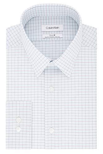 Calvin Klein Men's Dress Shirt Non Iron Stretch Slim Fit Point Collar Check, Dark Blue Multi, 17.5