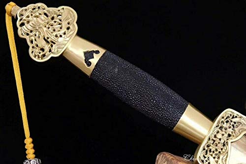 GLW Sword Ming Dynasty Officials Battle Sword Steel Blade Sharp Genuine Ray Skin Saya#1848