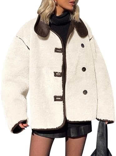 Tankaneo Womens Faux Fur Jackets Warm Winter Casual Button Down S...