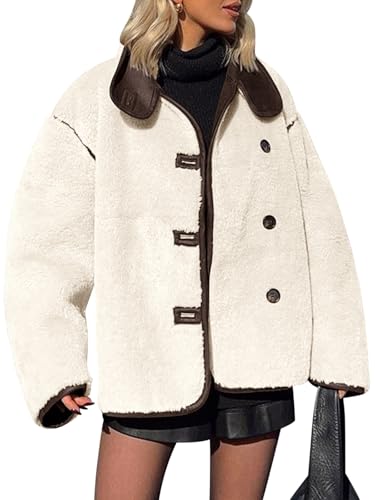 Tankaneo Womens Faux Fur Jackets Warm Winter Casual Button Down Stand Collar Long Sleeve Shaggy Outwear Coats