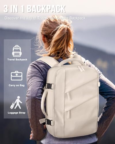 Capolo Travel Backpack for Women Men Waterproof Laptop Backpack Flight Approved Carry On Backpack Overnight Weekender Bag College Bookbag for Business, Work, Traveling Fits 15.6 '' Laptop,Beige - Image 4