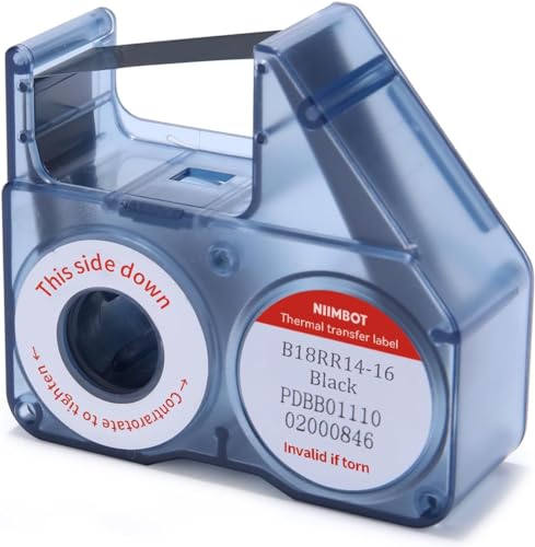 NIIMBOT Cinta de etiquetado, cintas de repuesto para impresora de etiquetas de transferencia térmica B18/N1, impresión transparente, larga duración, hasta 16 metros, negro
