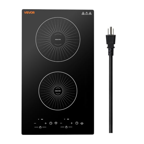 Image of VEVOR Built in Electric Stove Top,Electric Induction Cooktop 12In 2 Burners, Induction Cooktop, Touch & Independent Control, 9 Power Levels, Easy-Clean Ceramic Glass, Child Lock, 1800W, 110V US Plug