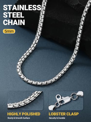 Image of PROSTEEL Stainless Steel Flat Box Link Chain Necklace for Men
