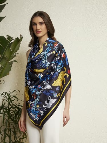 Image of Ravaiyaa - Attitude is everything Women Silk Digital Print Large Square Scarf Breathable Lightweight Neckerchief Printed Headscarf 40 inch x 40 inch Inch
