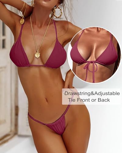 Image of XUNYU Thong Bikini Sets for Women - Brazilian Micro String Bikinis Sexy Two Piece Swimsuit Triangle Top Halter Bathing Suits