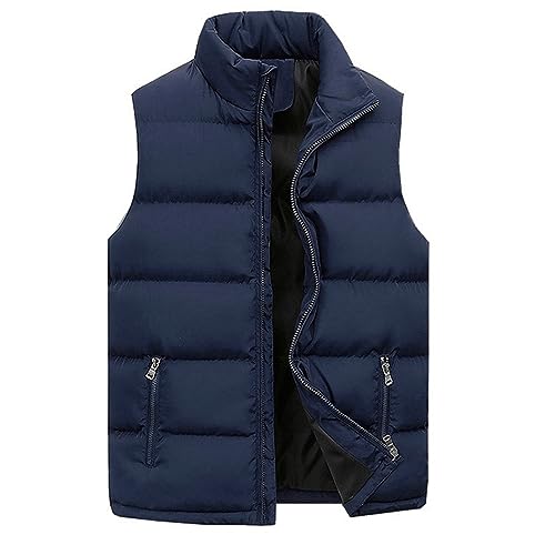 Men's Puffer Vest Casual Solid Color Zip-Up Collar Sleeveless Cotton Padded Hooded for Outdoor Travel Hiking