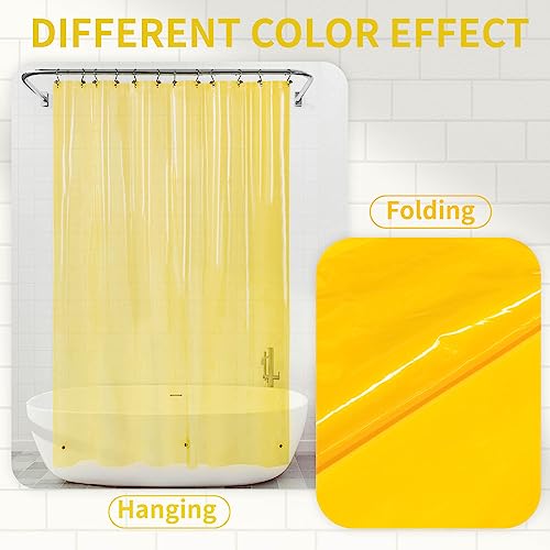 Image of Barossa Design Clear Yellow Shower Curtain Liner - Premium PEVA Shower Liner with 3 Magnets & Metal Grommets, Waterproof Lightweight Standard Size Curtains for Bathroom - Translucent Yellow