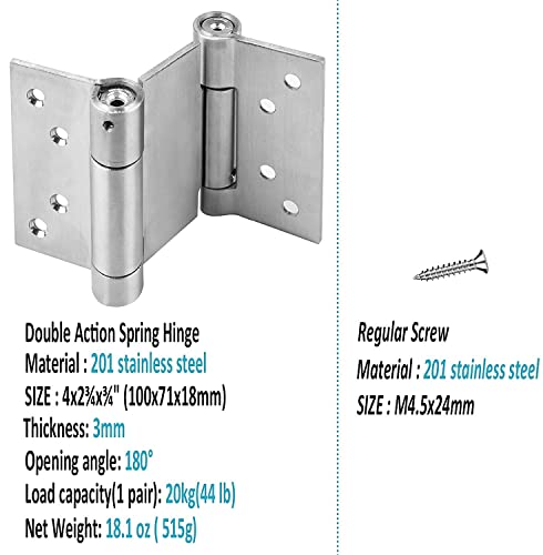 Ranbo 304 Stainless Steel Ball Bearing Heavy Duty Double Action Spring Loaded Door Swing Gate Hinge For Saloon Western Bar Pub Swinging Café Doors(1 Pair) Thickness:3 Mm (4 Inch) #TOP3