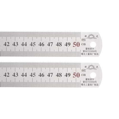 sourcing map 2pcs Stainless Steel Ruler 50cm/20" Length x 1/28" Thick x 1-1/7" Wide Inch and Metric Straight Edge Measuring Tools for Woodworking Painting Craft, Silver Tone