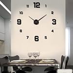 Frameless DIY Wall Clock, Large 3D DIY Wall Clock, Modern 3D Wall Clock Decor Sticker Frameless Wall Clocks, Big Wall Clock Wall Stickers for Home Living Room Office Wall Decorations (Black)