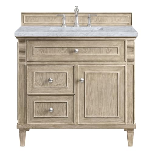 36'' Single Vanity, Whitewashed Oak w/ 3 CM Carrara White