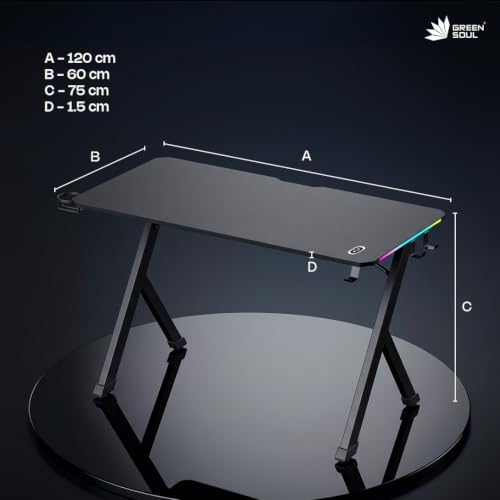 Image of Green Soul Blaze Smart Gaming Table | 15mm Thick Top | RGB | Headphone Hook & Cup Holder |Computer Table, Workstation, Home Office Desk| 1 Year Warranty | (Black,1200 x 600 Top)
