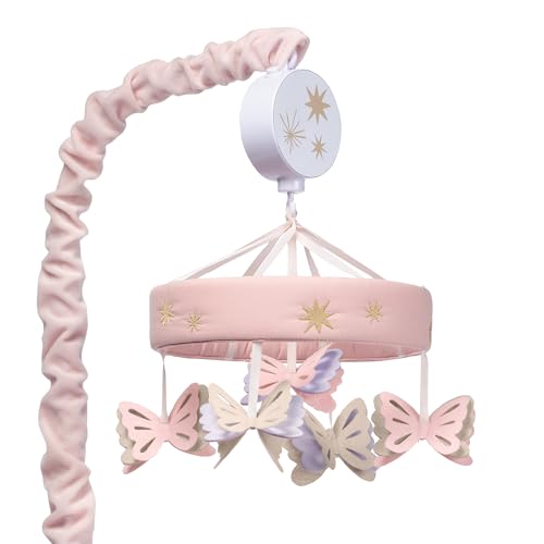 Image of Lambs & Ivy Butterfly Dreams Pink/Purple Musical Baby Crib Mobile Soother Toy