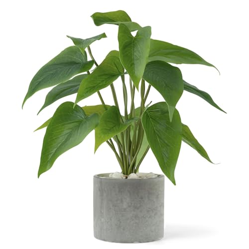 Angju Fake Plants in Ceramic Pot, 28cm Potted Artificial Plants for Home Decor Indoor Faux Green Leaf Plant with Modern Planter for Desk Shelf Office Room Decoration