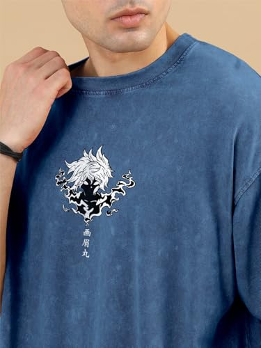 Image of crazymonk Gabimaru Hell of Paradise Printed Anime Oversized T-Shirt - Denim Blue