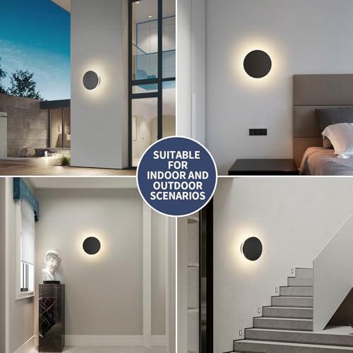 Image of ziidoo Wall Sconce Modern Outdoor Lights,5.8 inch Black Round Waterproof LED Outside Solar Eclipse Lamp Patio Porch Front Door Light Fixture House Decor Wall Light for Up and Down Stairs Hallway