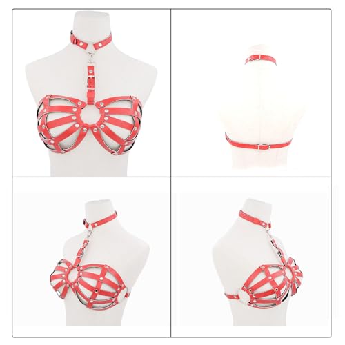 WUUDOA Leder Bh Frauen Sexy, Erotische Bhs, Gothic Kleidung Damen Sexy, BDSM Kleidung, Bra Leder Body Damen, Harness Damen, Dessous Bh Sexy Damen Erotisch, Erotische Frauen Kleidung (rosa)