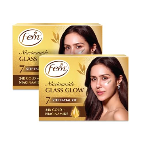 Image of Fem Glass Glow Facial Kit with 24K Gold & Niacinamide - 70ml (35ml x 2) | Instantly Brightens & Revives Glow | Reduces Dullness & Dark Spots | Deeply Nourishes, Purifies Pores & Firms Skin