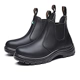 MooseLog Work Boots For Women, Steel Toe, Slip On Leather Shoes, ASTM CSA ESR, Comfortable 925 Black