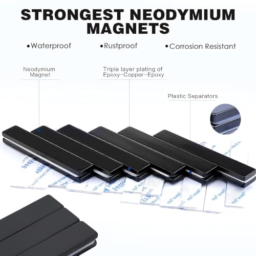 Image of MIKEDE 20Pcs Neodymium Magnets with Adhesive Backing 60x10x3mm Black