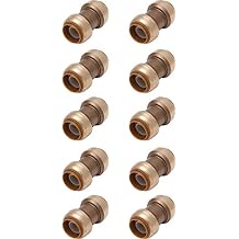 VENTRAL 1/2 Inch Push To Connect Straight Coupling Connector for PEX, Copper, CPVC Pipe, Brass Plumbing Fitting with Stiffener, No Lead 10 in Pack