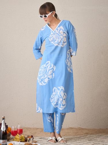 Image of INDO ERA Women's Cotton Ethnic Co-Ord Set | Kurta Pant Set | Stylish Cotton Suit Set for Women,10336 | Cord Set For Women Cotton |