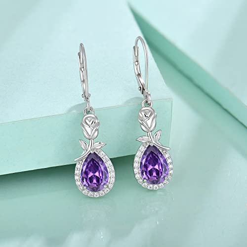 Starchenie Rose Dangle Drop Earrings For Women 925 Sterling Silver Leverback Earrings Created Amethyst Jewelry #TOP3