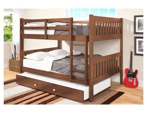 Catálogo de Literas Matrimoniales de Madera los mejores 5. 48 Furniture PV Litera Desire barnizada Nogal Cama matrimonial + Cama Individual + Escalera y barandal.