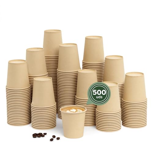 MAXI PRODUCTS - 500 unidades Vasos Café Desechables - Vasos Cartón - Vasos Desechables Catering - Vasos Café para Llevar - Vasos Kraft 200 cc - APTO BEBIDAS CALIENTES Y FRÍAS