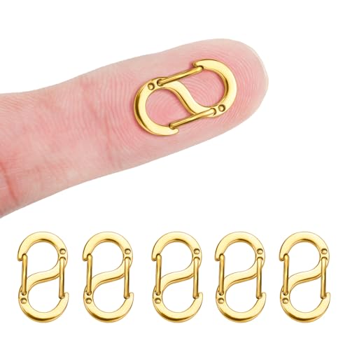 Goiern 5 Stück Doppelöffnungs-Verkürzer-Verschluss, Halsketten-Verschluss und Verschlüsse, Edelstahl-S-Lock-Armband-Verbindungsstück, Halsketten-Clip(Gold)