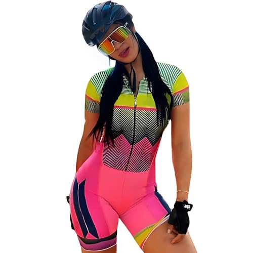 Traje de ciclismo para mujer, multicolor, patchwork, manga corta, mono, ropa de ciclismo, pantalones cortos de triatlón, 2, XXL