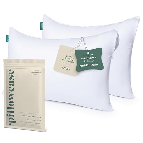 Image of ComfyDown Pillowcase for Toddler & Travel Pillows - 2 Pack - Breathable, 100% Cotton, 400 Thread Count, Zipper Closure - Made in USA - 12 inchx16 inch
