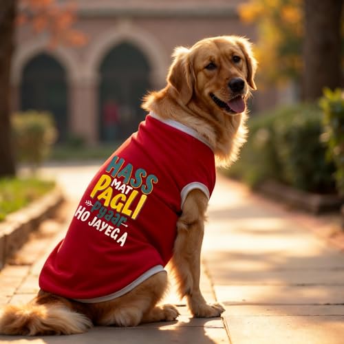 Image of JoyDaog Cozy Dog Winter Coat Red Color 26 Inch(3XL)- inchHASS Mat Pagli Pyaar Ho Jayega inch Printed Soft Trendy Apparel for XL Dogs | Indoor & Outdoor