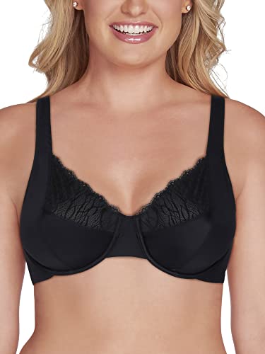 Vanity Fair Women's Flattering Full Figure Minimizer Underwire Bra, Black Lace, 44DD