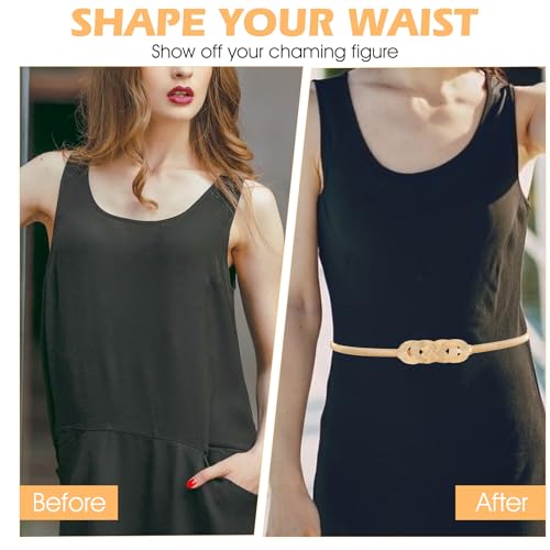 2pcs Gold Waist Chain Belt for Women,Elastic Pendant Chains Belt,Metal Thin Versatile Chain Dress Belts4