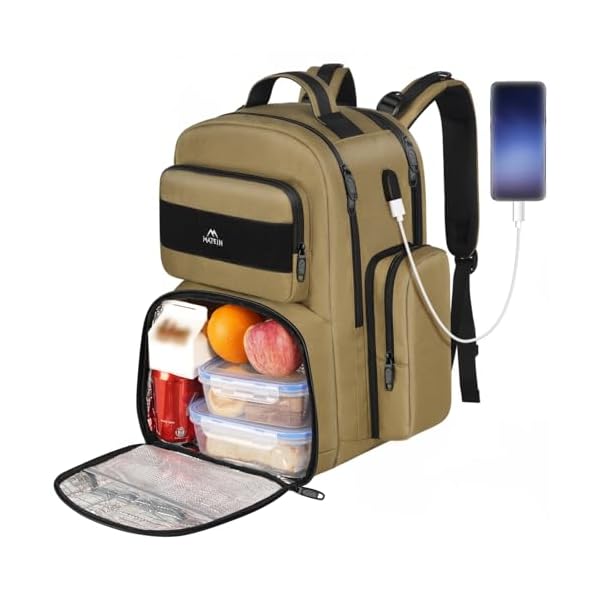 MATEIN Lunch Backpack for Men, 15.6 Inch Travel Laptop Backpack Insulated Cooler Bag Lunch box Rucksack with USB Charging Port, Extra Large Water Resistant College Work Computer Daypack Gifts for Men