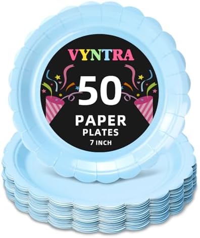 Vyntra 50 Pack Baby Blue Disposable Paper Plates, 7 Inch Dessert ...