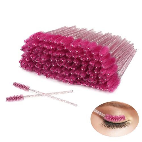 Disposable Eyelash Brushes Eye Brow Spoolie Castor Oil Brush Mascara Wands Cosmetic Makeup Tools (Red-50PCS)