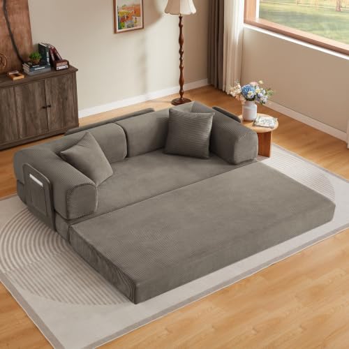 Sofá de suelo modular plegable de pana suave con función de dormir para salón y dormitorio 4