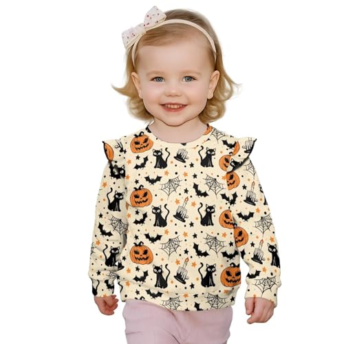 Girls Long Sleeve Sweatshirts Kids Crewneck Ruffle Pullover Top Fall Spring Shirts Graphic Sweatshirts 3-8Years