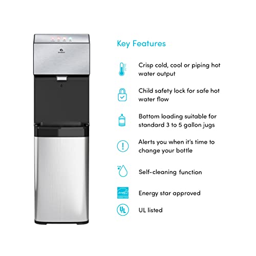 Avalon Electronic Bottom Loading Water Cooler Water Dispenser - 3 Temperatures, Hot, Cold & Room Water, Durable Stainless Steel Cabinet, Self Cleaning #TOP2